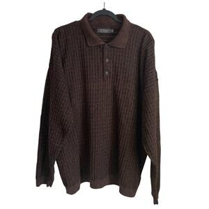 L. Etienne Vintage Textured Knit Polo Sweater Sz 3XLT Cotton Made in USA Grandpa